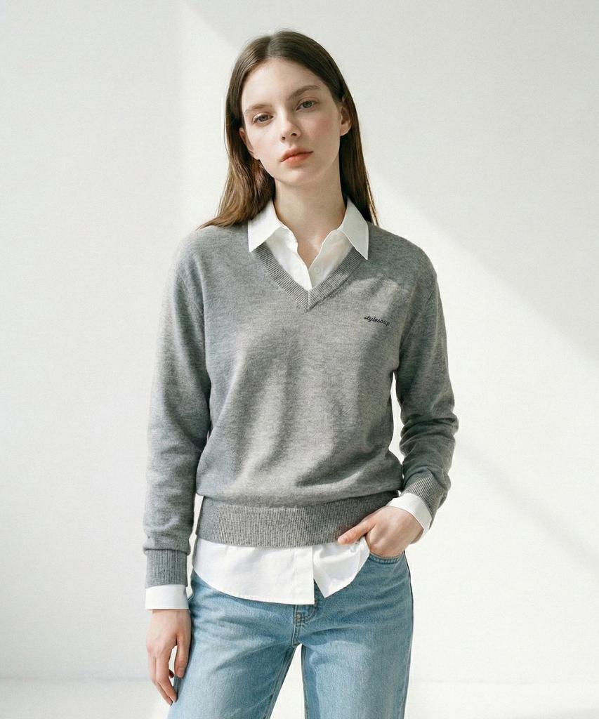 SOUP V-Neck Embroidered Knit (Sc2Lkf1)