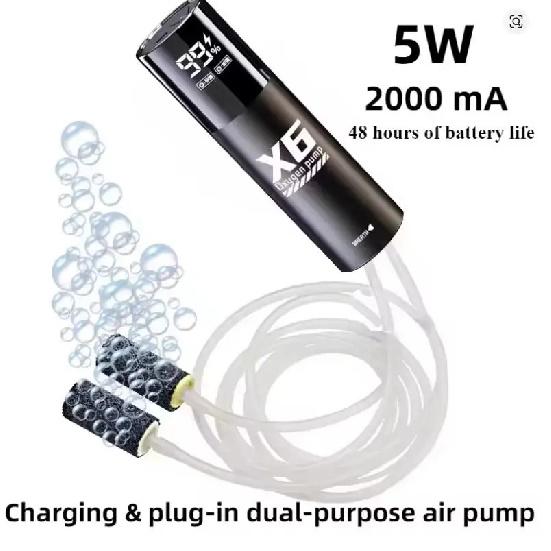 5W USB Rechargeable Oxygen Pump for Outdoor Fishing/Aquarium, Portable Aerator with 48H Runtime for Night Fishing