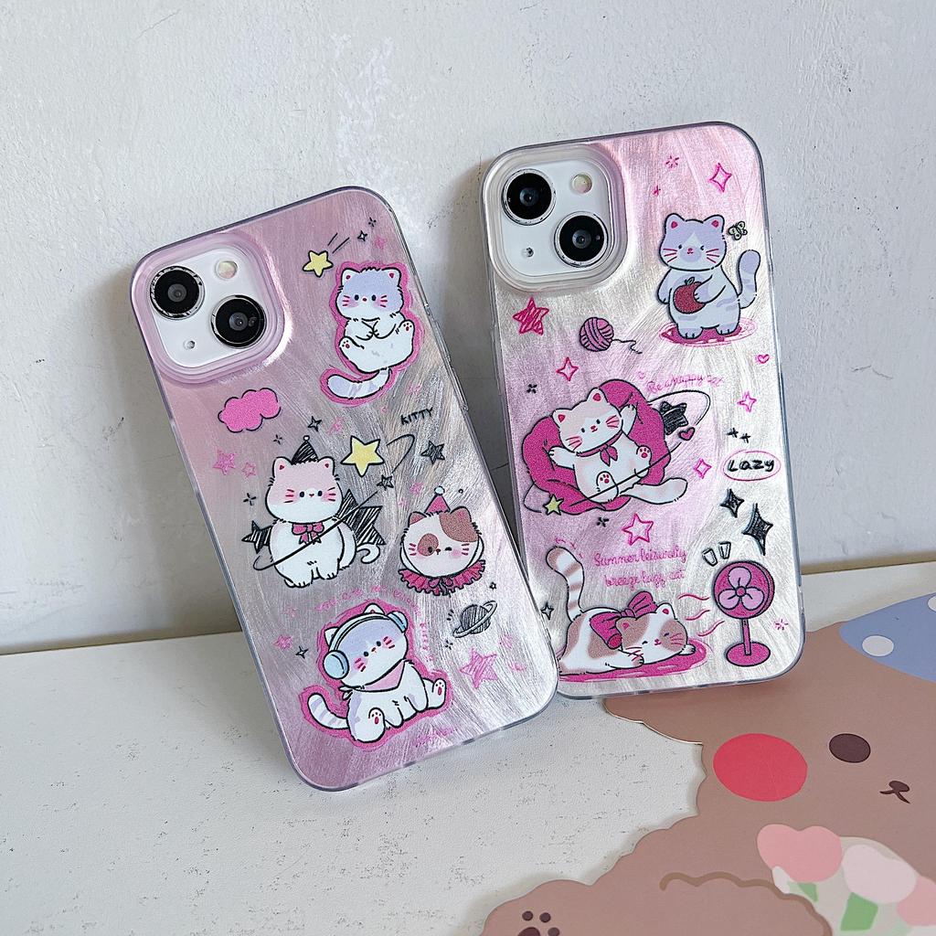Laser Cute Cat Silicone Case for Xiaomi Redmi Note 12 11 10 Samsung A54 A24 A14 Oppo A78 A58 A38 Infinix Note 30 Funda Painted Cover Soft TPU Bumper