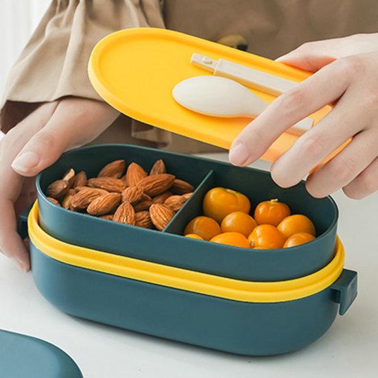 850 мл Bento Box Двухслойная сетчатая конструкция Большая вместимость Пищевой пластик Многофункциональный офисный работник Термо-ланч-бокс Товары для отдыха на природе