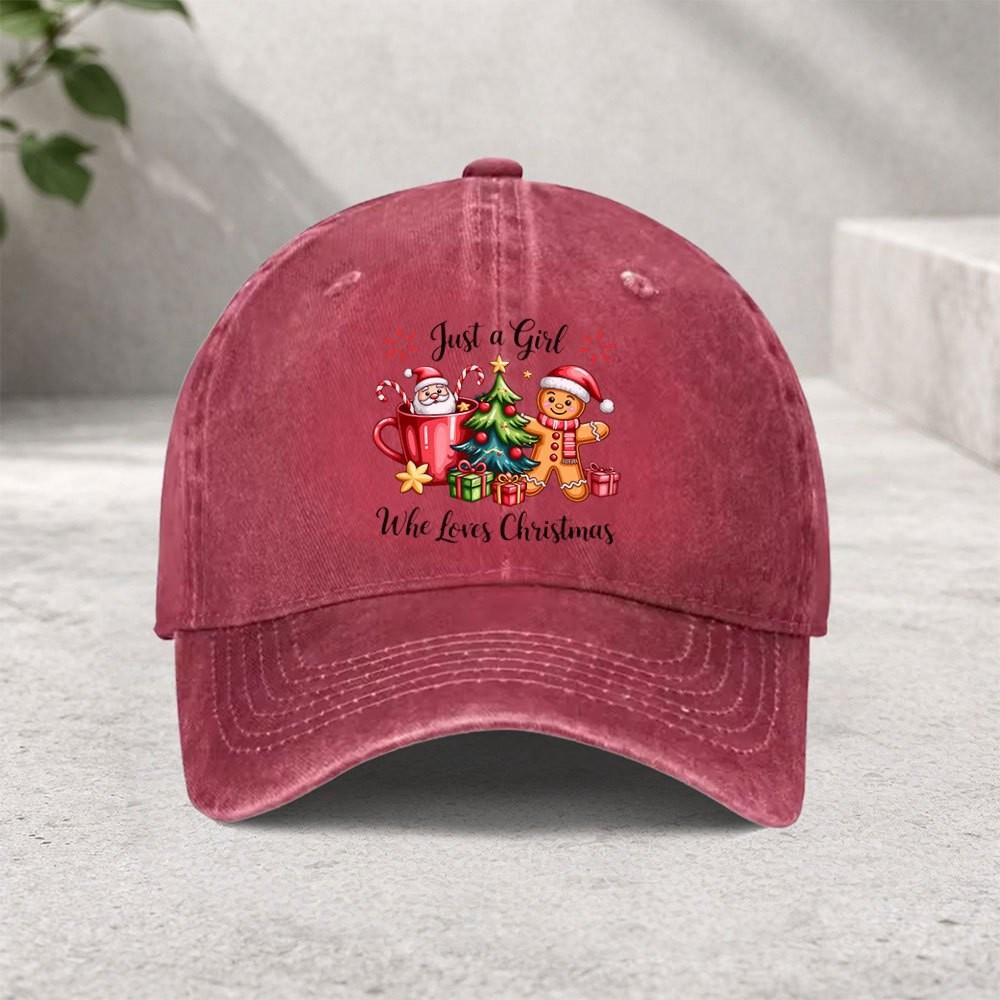 Christmas Gingerbread Girl Baseball Cap Washed Cotton Adjustable Hat for Casual Outdoor Sports