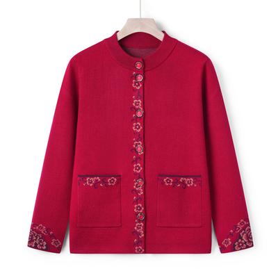 Наряд для молодой мамы Осенний кардиган Куртка Трикотаж для людей среднего и пожилого возраста