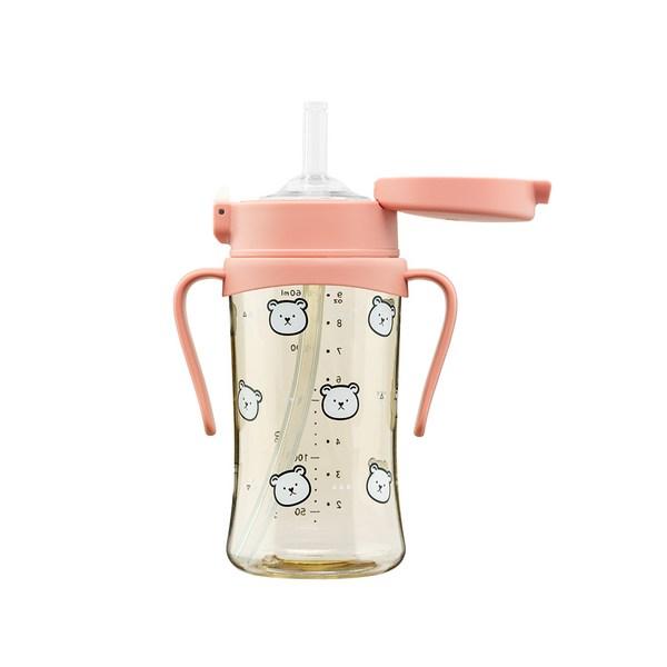 Archium Pattern Design Infant Straw Cup Archi Cup Infant Water Bottle Single Item, Pink Bear 260ml, 1 Piece, 260ml