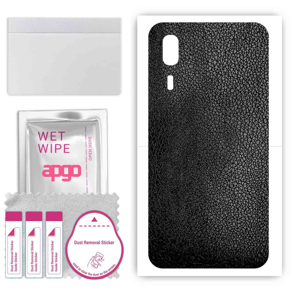 apgo Protective Skin Sticker for the Back Compatible with Samsung Galaxy A2 Core, Wrap Film, Foil, Vinyl - Pattern Black Leather