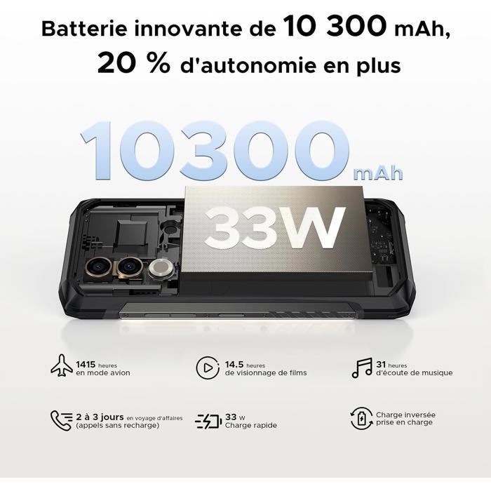 Smartphone Robuste 5G DOOGEE BLADE 20 Turbo 32Go+256Go/TF 2To 6.6" 10300mAh Telephone Portable Incassable 50MP AI Dual SIM/NFC Noir