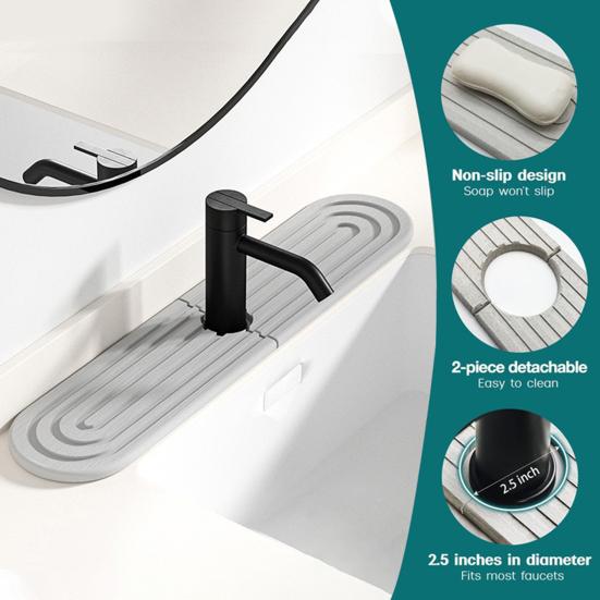 Коврик для крана, защита от брызг, быстросохнущий коврик для кухонного крана, дренажный коврик, впитывающий воду каменный поддон для столешницы в ванной