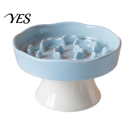 High Base Pet Bowl Raised Slow Feeder Bowl, Ceramic Down Eating Food Vomiting Prevention Anti Dish for Small Medium Dogs & Cats Cat