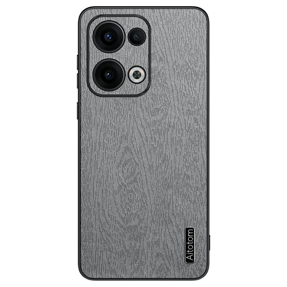 Для Oppo Reno13 5G (Глобальный) Чехол Текстура дерева Покрытый ПУ кожей Чехол для телефона из ПК+ТПУ