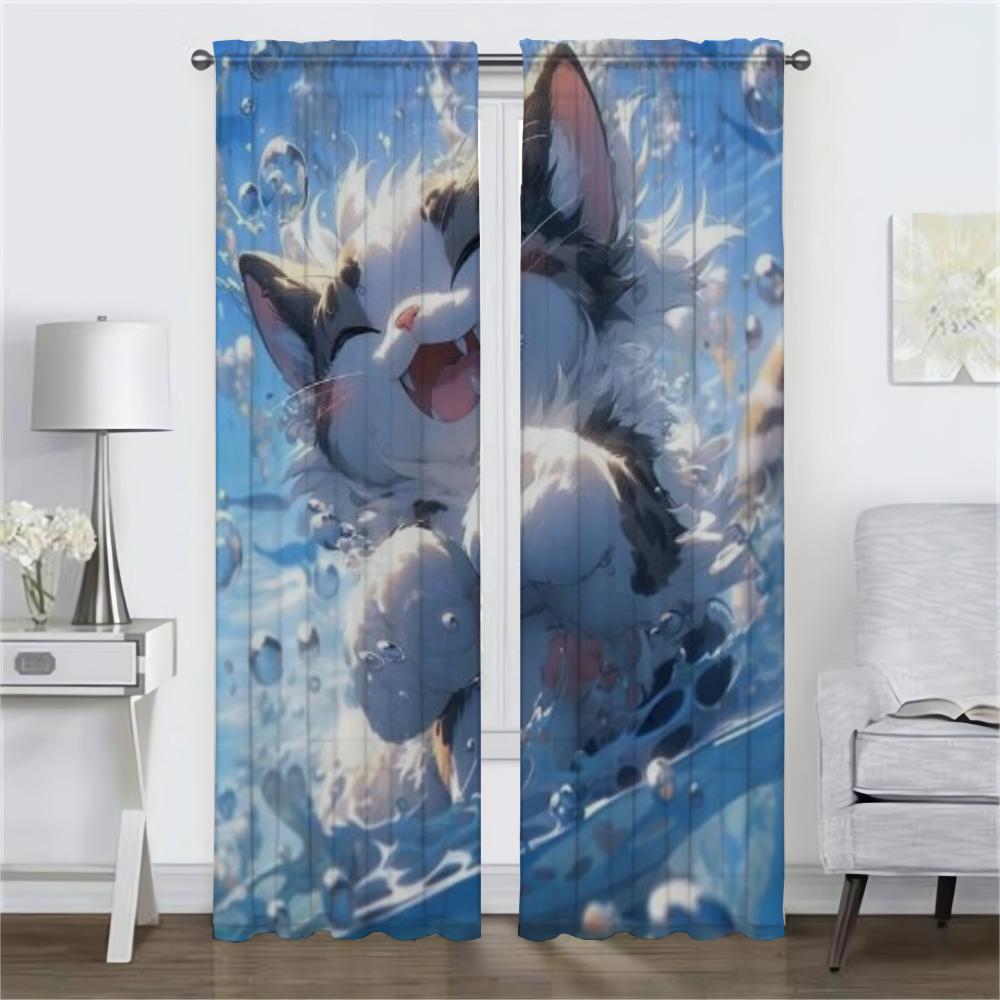 Anti-mosquito Curtains for Camera Cute Cartoon Cat Curtains Child Room Window Curtain for Room 2 Panel Partition Shades Living