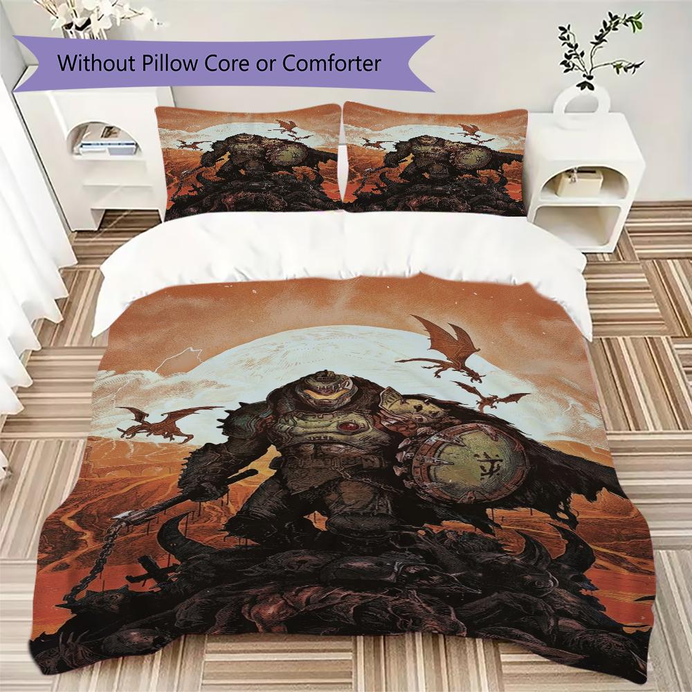 DOOM The Dark Ages Pattern Bedding,Quilt Set Quilt Cover Pillowcase Home Birthday Gift(1 * duvet cover + 2 * pillowcase, without core)_lx