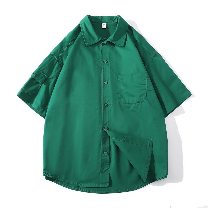 Хлопковая рубашка с коротким рукавом для мужчин, свободная однотонная рубашка с лацканами для мужчин, высококачественная повседневная универсальная куртка, модная