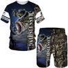 Fishing Fish 3D Print T-Shirts Shorts Sets Men's Tracksuits Fashion Oversized Short Sleeve T Shirt Pants Set Man Suits Clothing