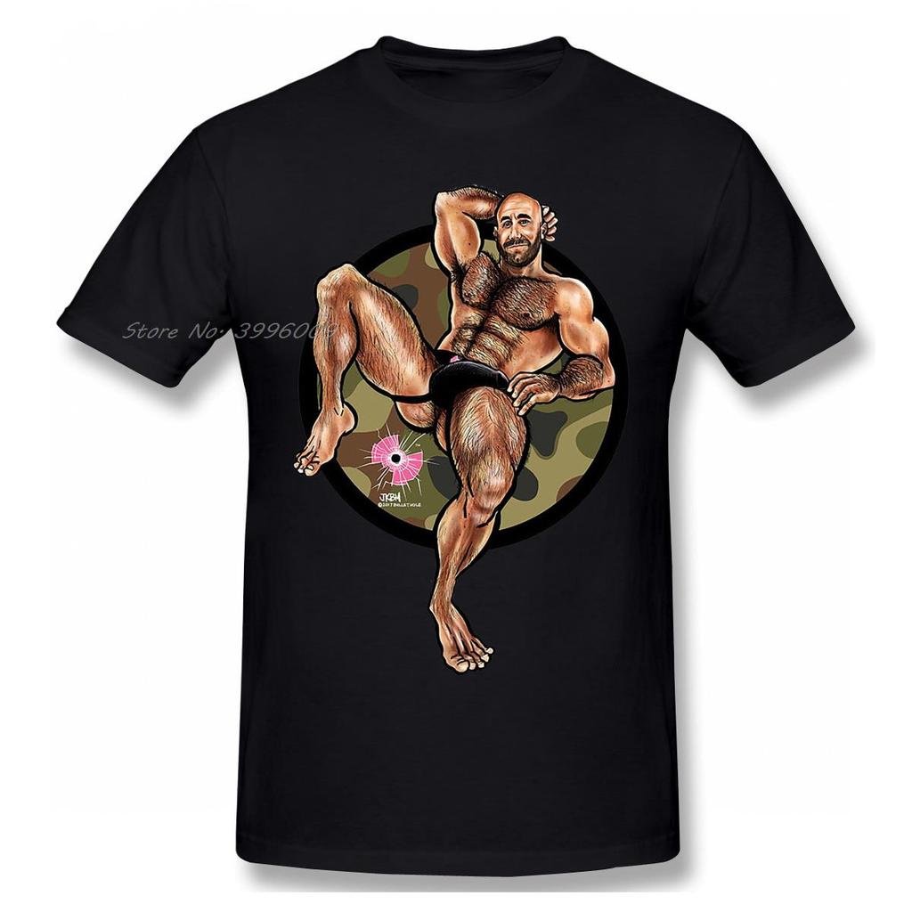 Bullethole Cammo Manspreading T Shirt Gay Interest Musclebear Muscle Bear TShirt Bubblebutt Booty Woof Bullethole T-Shirt