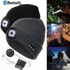 Светодиодный налобный фонарь с беспроводной стереогарнитурой Bluetooth, музыкальным плеером, регулировкой яркости, перезаряжаемым фонариком, вязаная шапка-бини унисекс