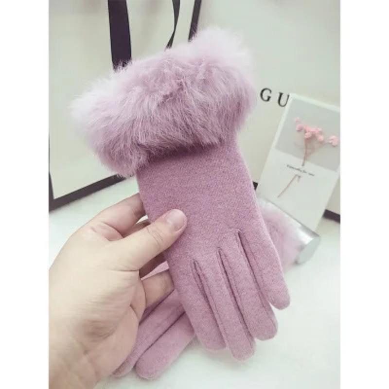 Rabbit Fur Gloves Female Winter Velvet Thicken Warm Mittens Cashmere Full Finger Embroidery Wool Touch Screen Driving Gloves H65