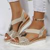 Модные женские босоножки на танкетке с металлической пряжкой, с открытым носком, эластичным ремешком, на платформе, женские, лето 2025, повседневные эспадрильи, сандалии