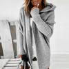 Women Sweater Coat Hooded Long Sleeve Ribbed Cuffs Open Front Knitting Coat Solid Color Mid-length Sweater Cardigan