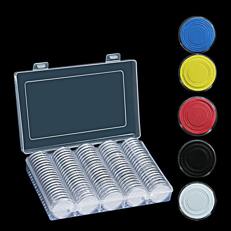 100Pcs Coin Capsule Case and Adjustable (17/20/25/27/30mm) Protect Black Gasket Coin Holder with Plastic Storage Organizer Box