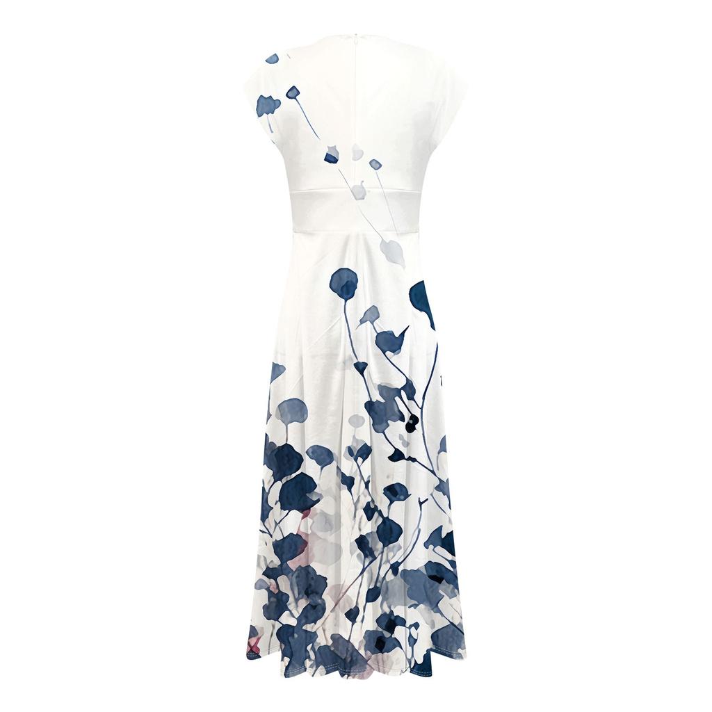 Женские модные повседневные плиссированные платья с v-образным вырезом и рюшами и коротким рукавом с цветочным принтом и шнуровкой