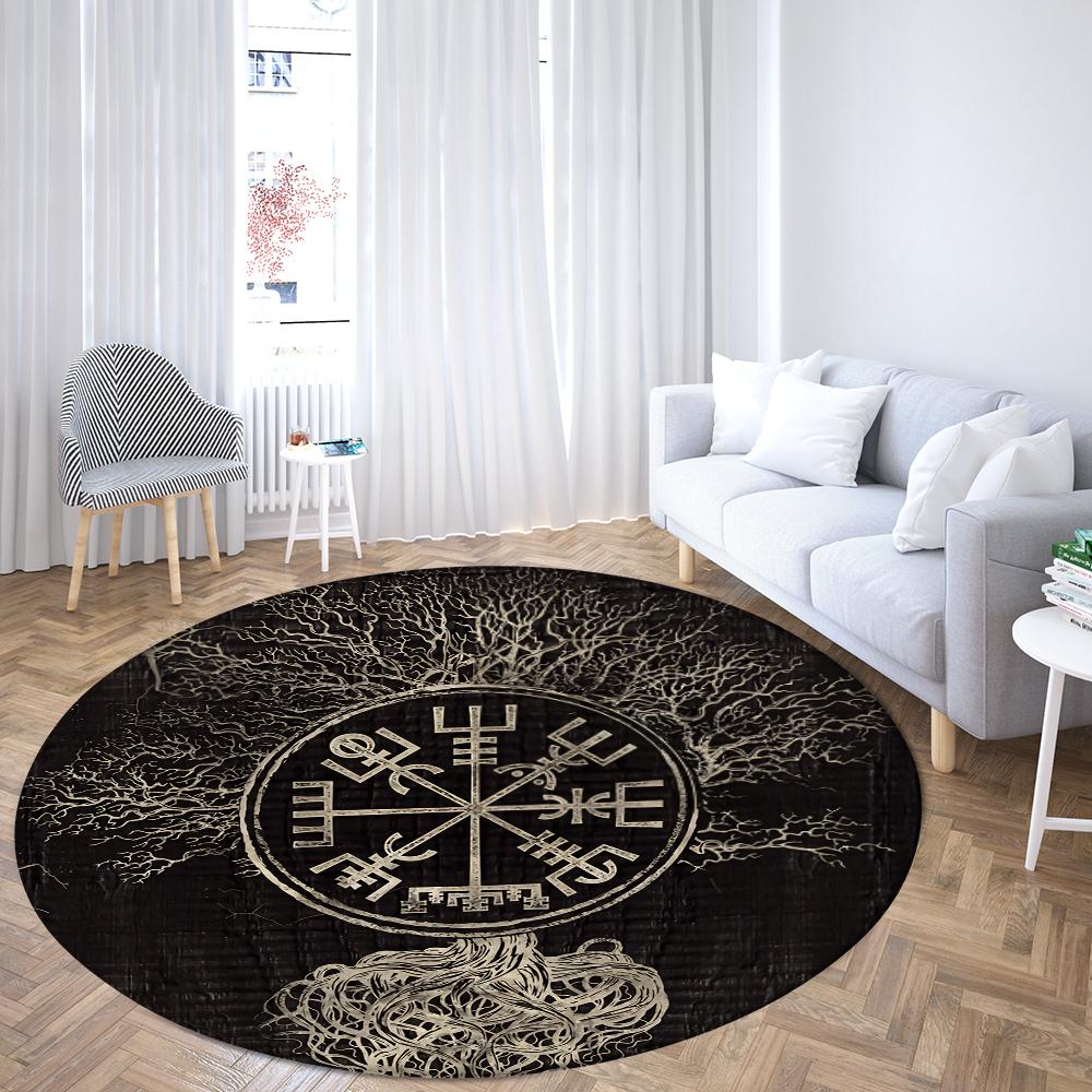 Домашние психоделические черные круглые коврики с изображением дерева викингов, коврик для дивана, домашняя гостиная, спальня, ванная комната, напольные коврики, принт, украс...