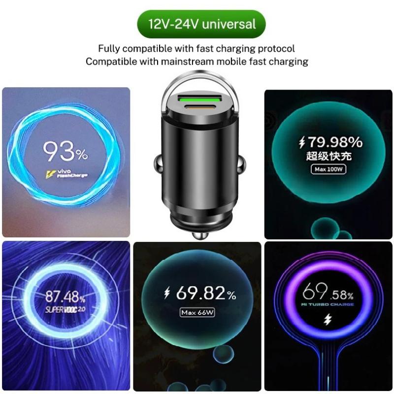 Автомобильное зарядное устройство из алюминиевого сплава PD30W Mini Pull Ring 100W Автомобильное зарядное устройство для прикуривателя