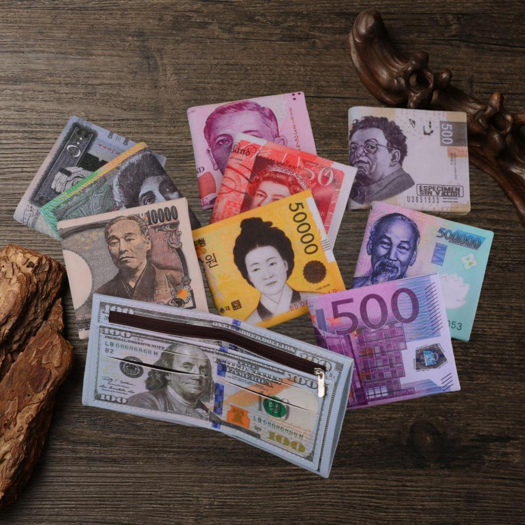 Unisex Short Wallet with Creative Currency Patterns from Various Countries