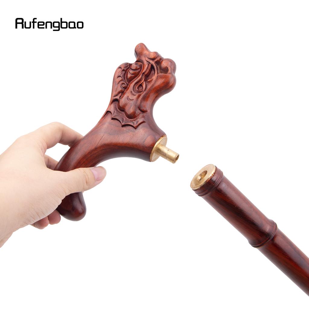 Red Dragon Wooden Bamboo Joint Single Joint Fashion Walking Stick Decorative Cospaly Cane Halloween Crutch Wand Crosier 92cm