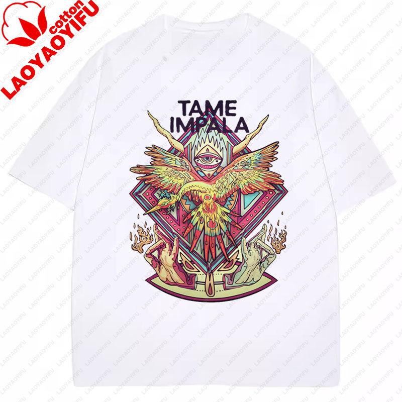 Vintage Tame Impala Graphic TShirts Unisexs Clothing Pop Rock Band Print TShirt Short Sleeved 2 Side Camisetas Fashion Retro Tee