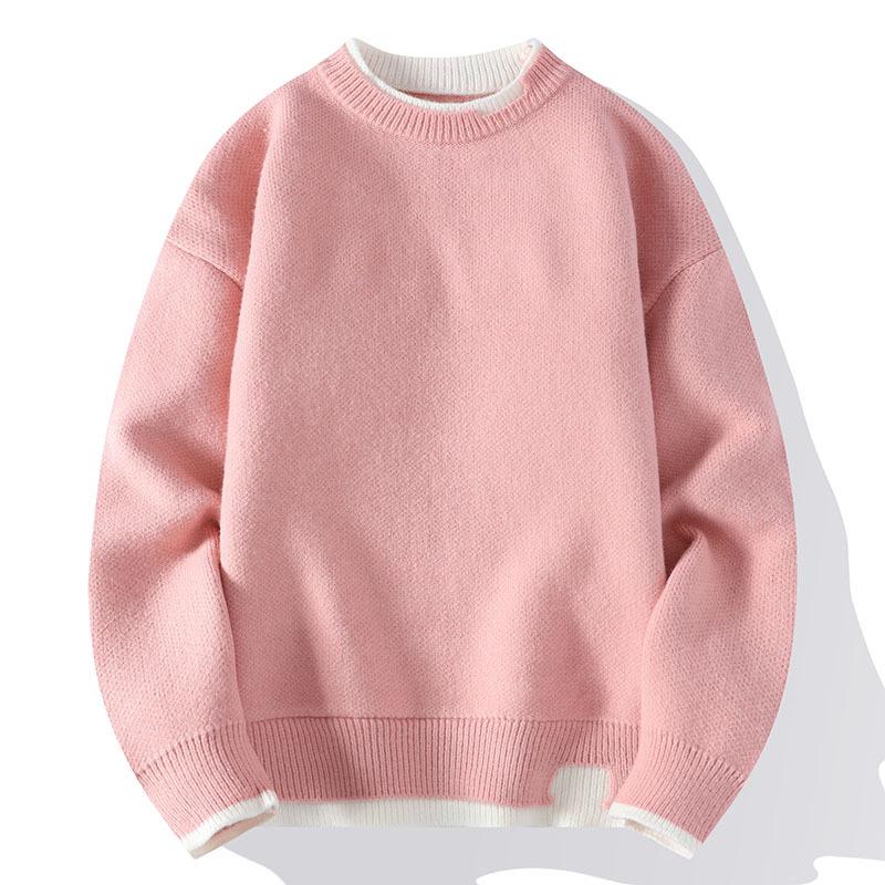 Men's Winter Round Neck Colorblocking Pullover Knit Sweater Vintage Casual Loose Knit Sweater