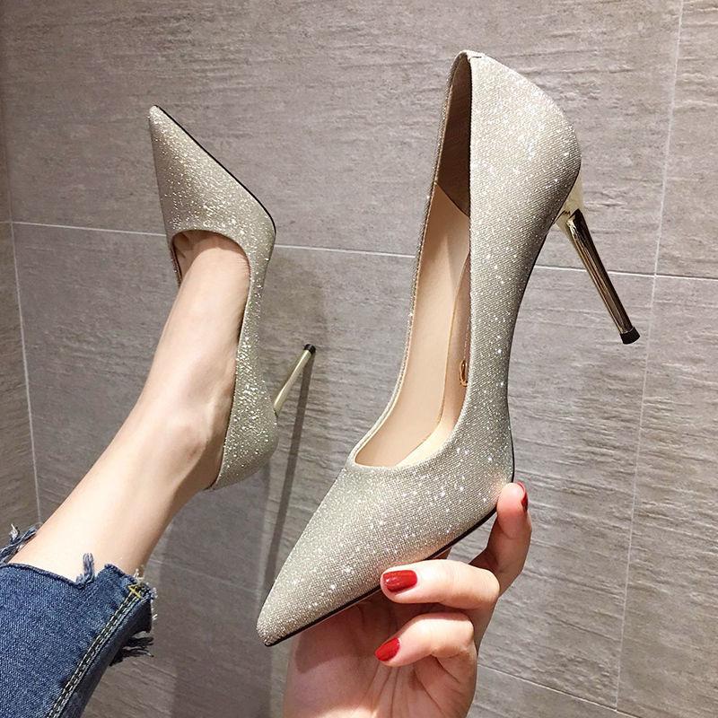 Fashion Shoes New Women Pumps Sexy High Heels Gold Kitten Heels Sliver Wedding Shoes Ladies Shoes White Women Shoes Stiletto Hv6