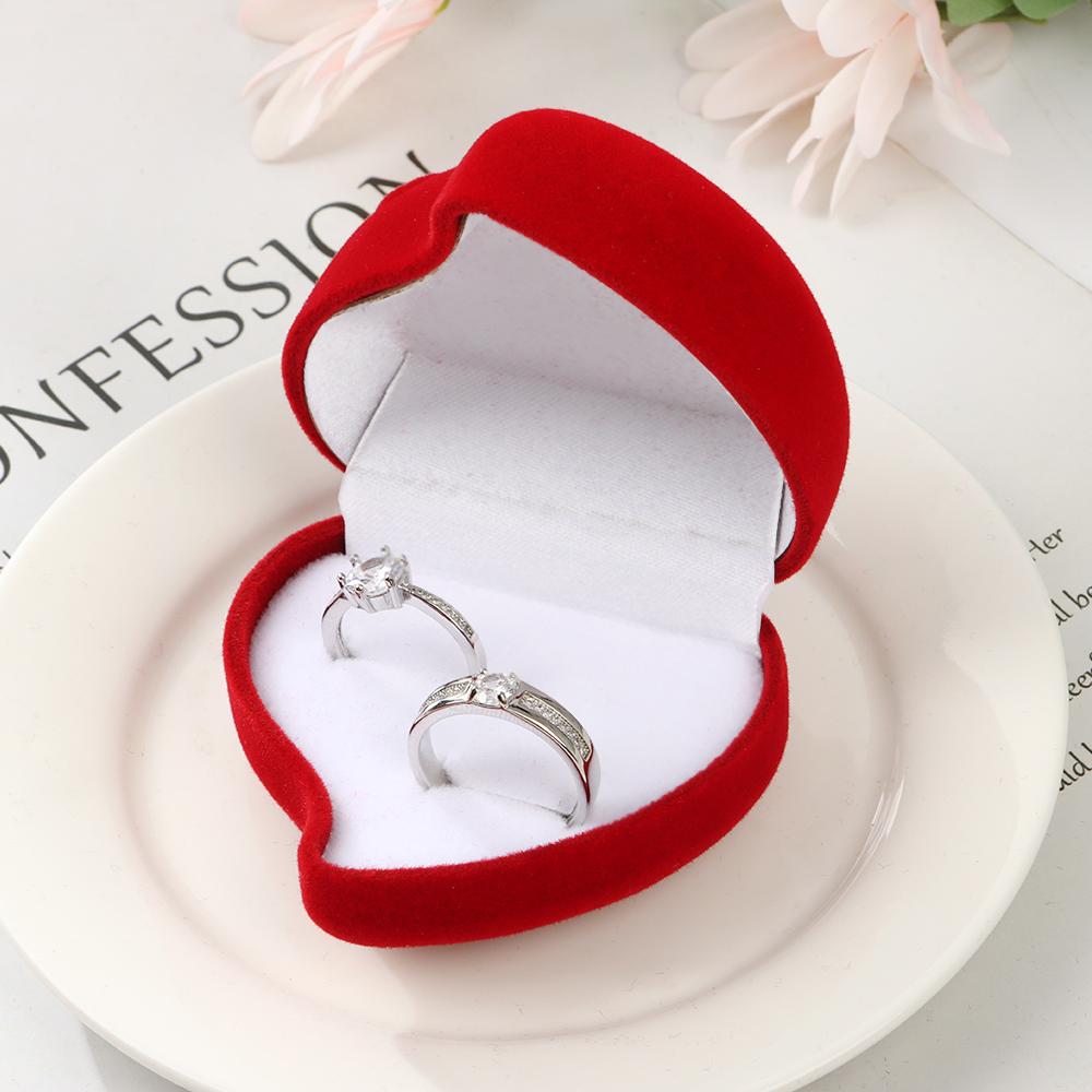 Heart Shape Exquisite Ring Display Box Velvet Jewelry Box Red Rose Double Ring Storage Box