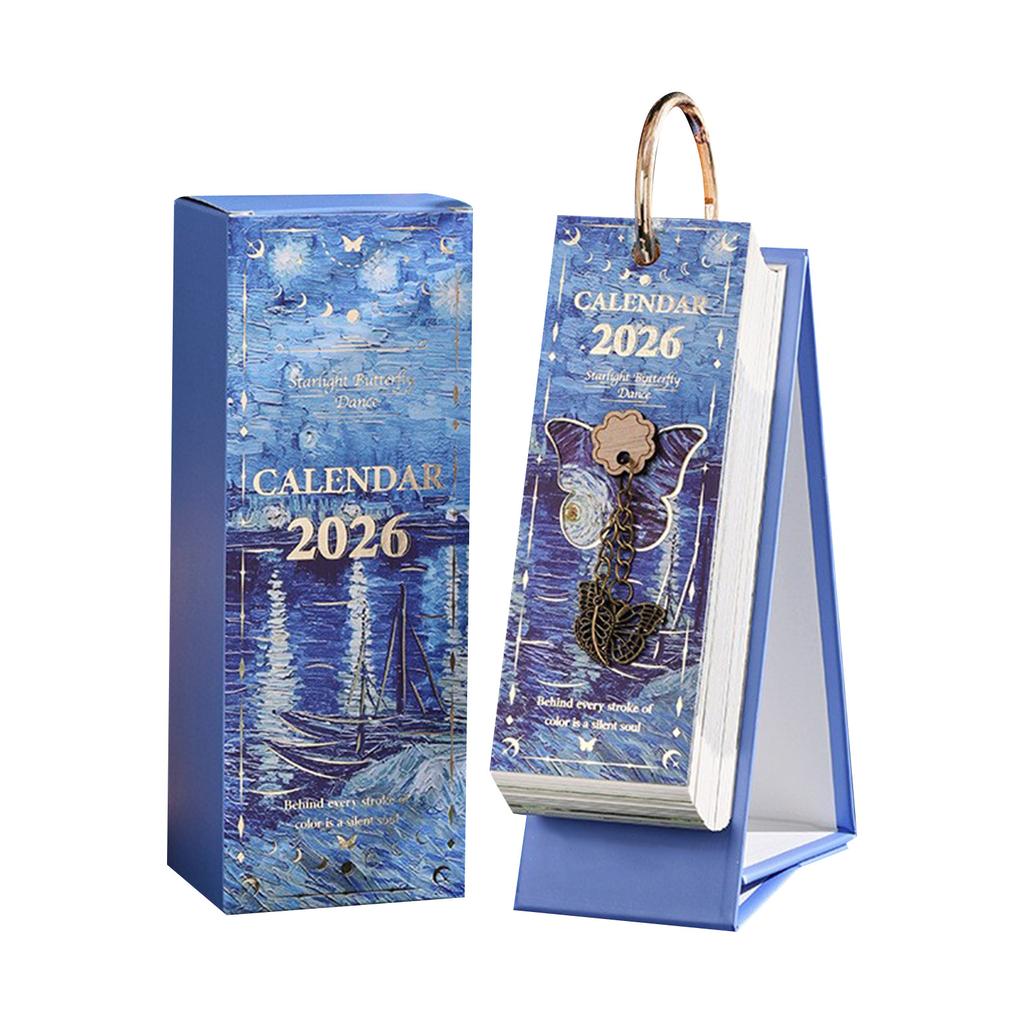 Винтажный европейский календарь-перекидной с масляной живописью, креативный ежедневный отрывной календарь с подвеской-бабочкой, элегантное настольное украшение для дома