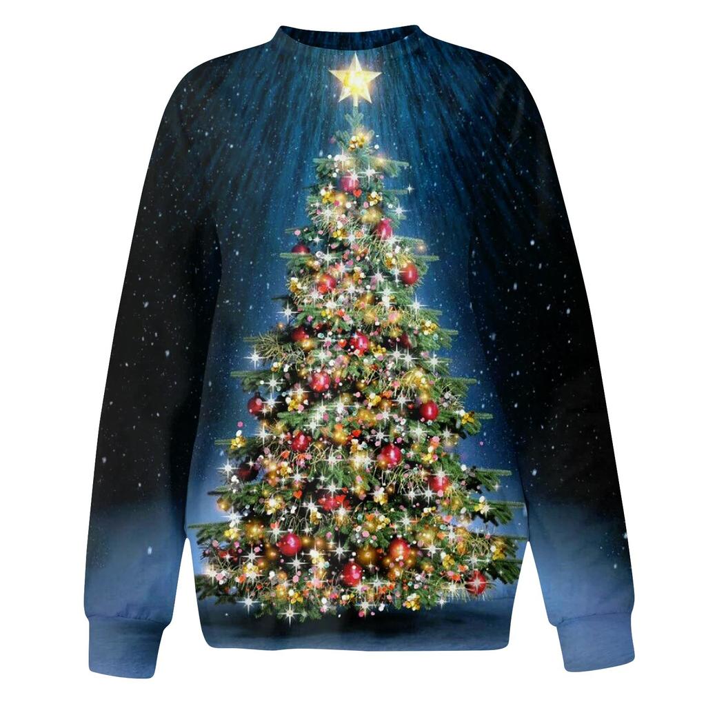 Женское повседневное модное платье с круглым вырезом и рождественским принтом, с длинными рукавами