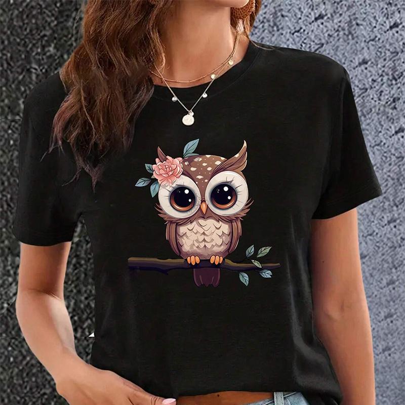 Модная женская футболка с принтом совы Q-версия, забавная повседневная футболка с круглым вырезом и короткими рукавами, летняя женская футболка