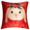 Decorative Merry Christmas Satin Cushion Cover 20 Inch x 20 Inch Set of 5, 20X20 Cushion Cover, Cute Festive Animal