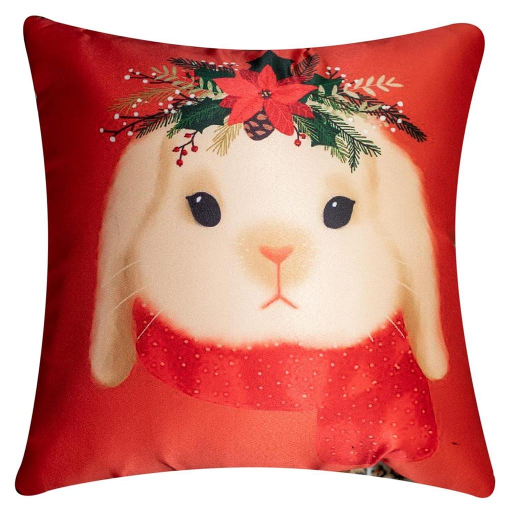Decorative Merry Christmas Satin Cushion Cover 20 Inch x 20 Inch Set of 5, 20X20 Cushion Cover, Cute Festive Animal