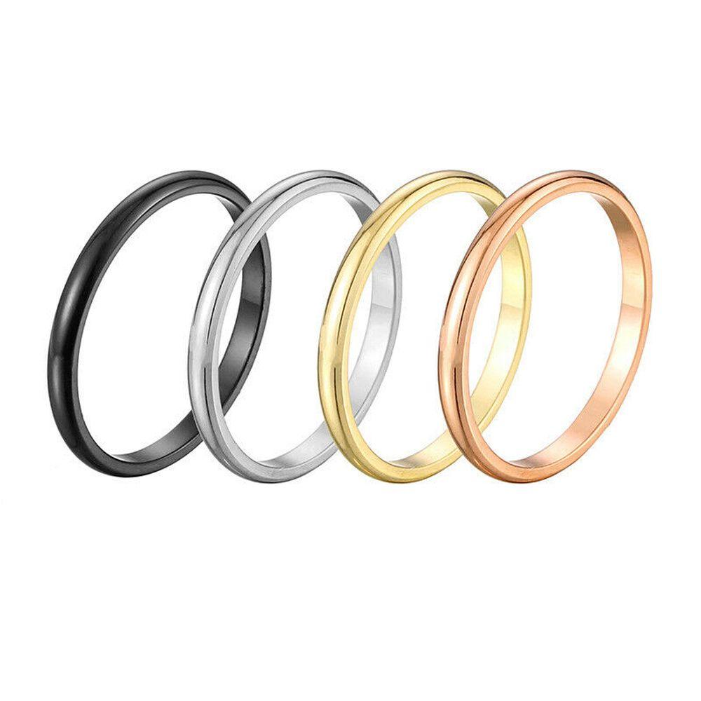 Women Girl Size 3-10 Party Jewelry 2MM Thin Ring Stainless Steel Plain Band Finger Knuckle