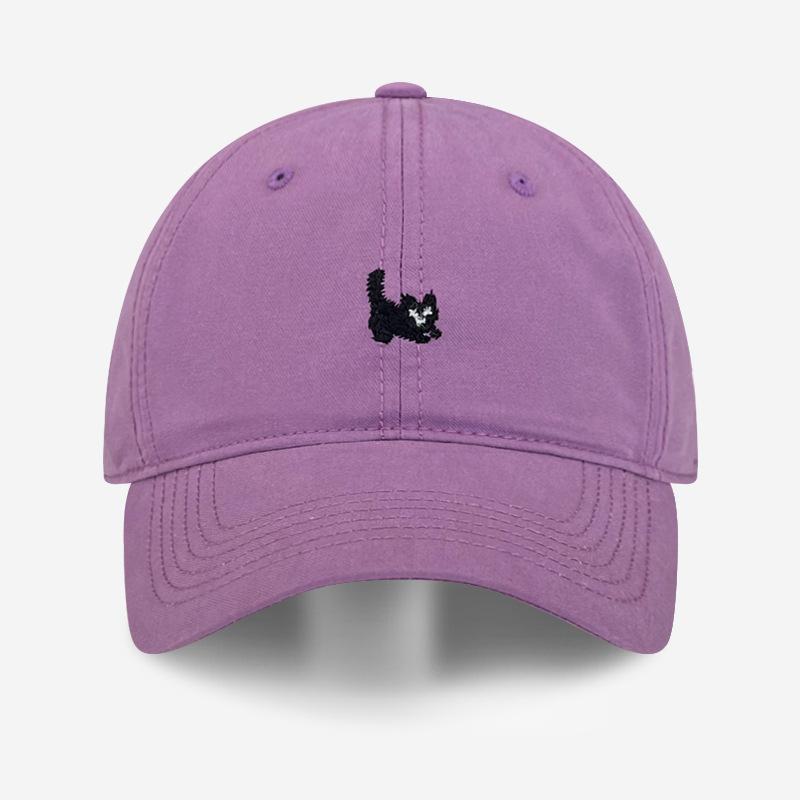 Kitten Embroidered Baseball Cap Girls Spring and Autumn Simple Casual Versatile Face Small Shade Sunscreen Cap