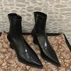 Мода остроносые женские зимние ботильоны на среднем каблуке модная обувь массивные сексуальные ботинки челси 2024 тренд зимние кожаные ботинки женские