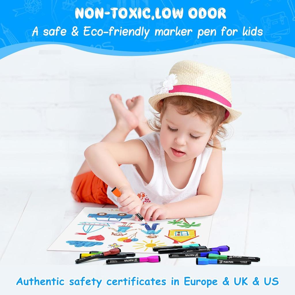 Maxtek Магнитные маркеры для белой доски - 12 шт., разноцветные, с тонким наконечником, для сухого стирания, для детей, с низким запахом, тонкие маркеры для досок-календарей
