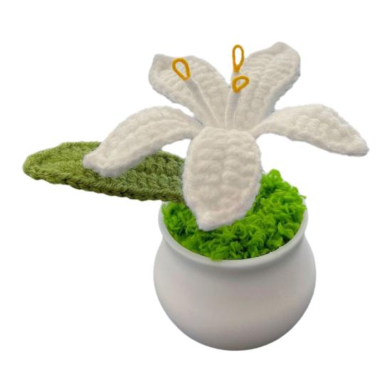 Вязаные комнатные растения Искусственный вязаный цветок лилии с горшком Ручной работы Цветочный подарок для мамы Учителя Женщин Друзей на День Рождения Юбилей