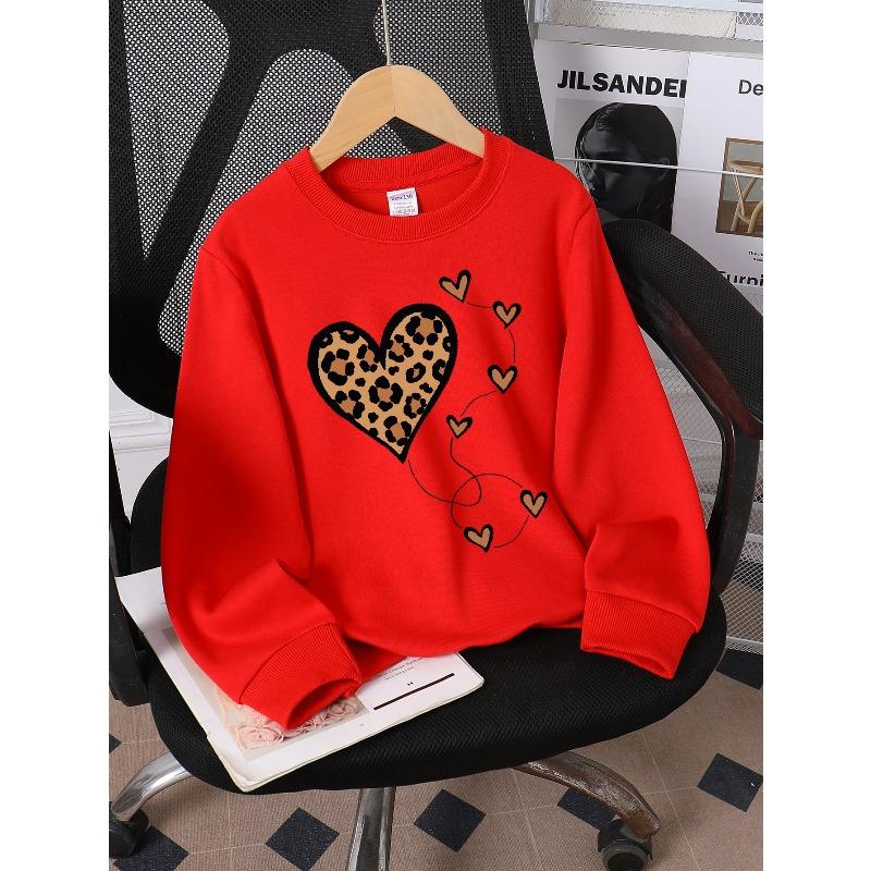 Leopard Heart Pattern with Love Arrows 2026 New Girls' Long-sleeve Casual Crewneck Sweatshirt