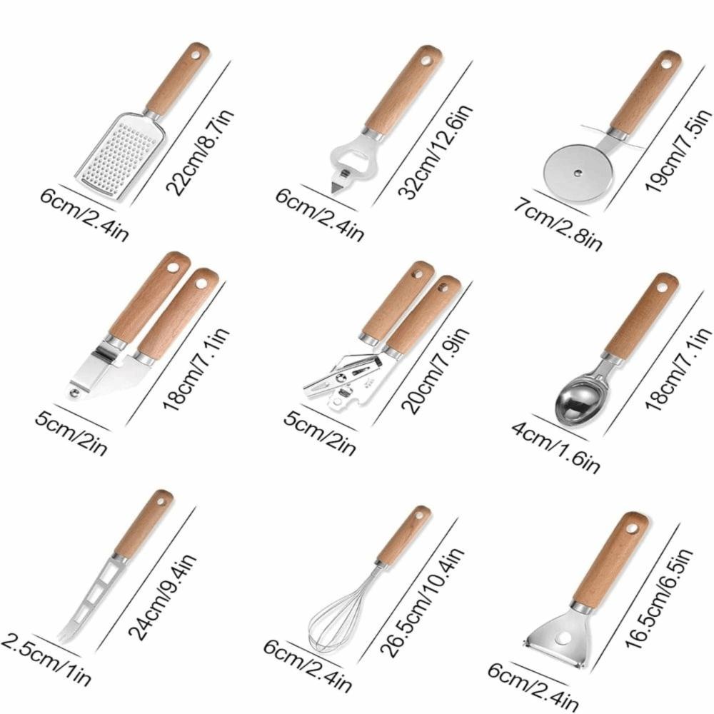 9 PCS with Wooden Handle Kitchen Utensil Set Stainless Steel Kitchen Gadget Set Home Kitchen