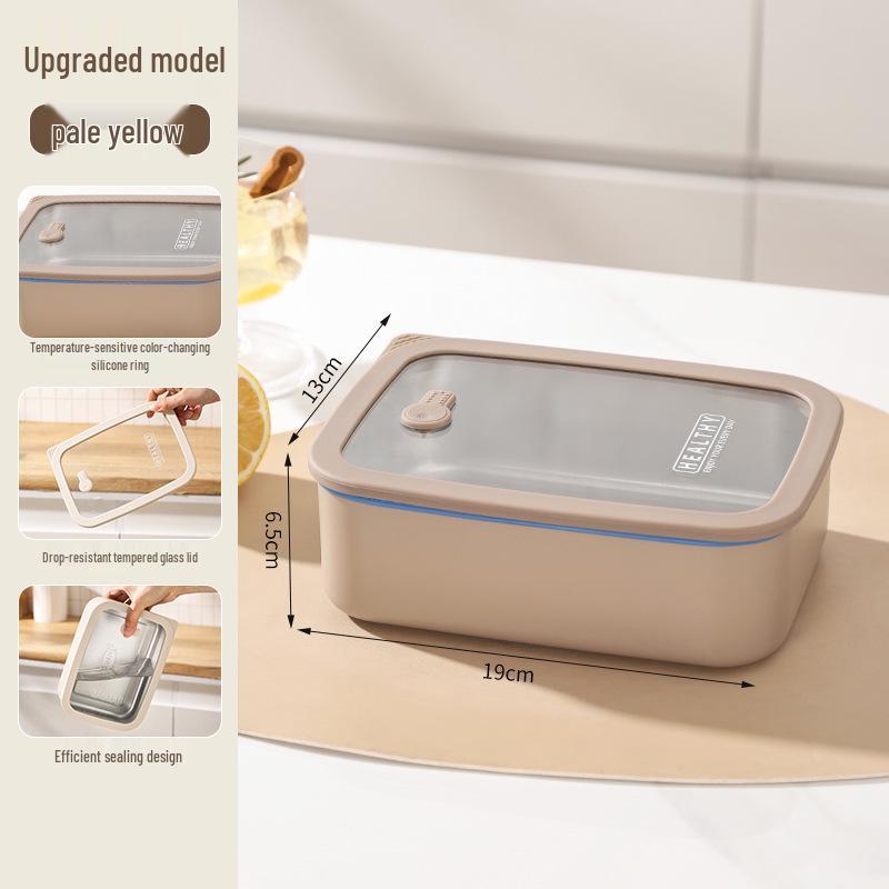 Корейский квадратный ланч-бокс из нержавеющей стали 304 с герметичной стеклянной крышкой - Подходит для микроволновой печи