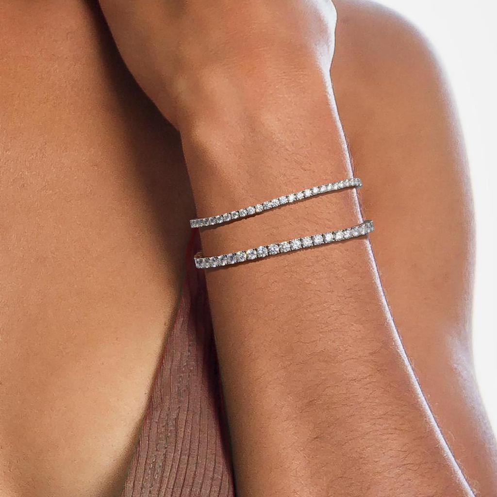 Теннисный браслет из муассанита, серебряный браслет 925 пробы, гипоаллергенный искусственный бриллиант, покрытый белым золотом, сверкающие роскошные ювелирные изделия для женщин