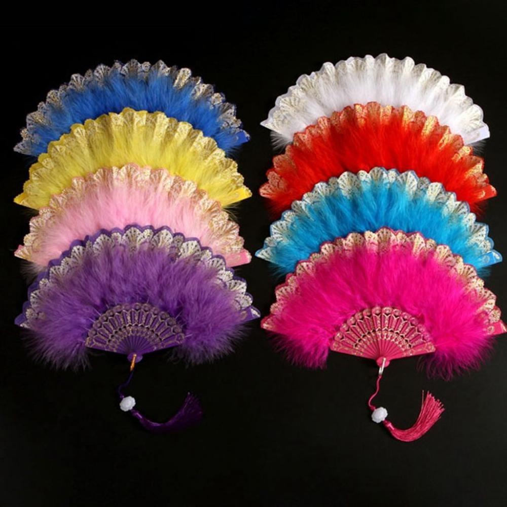 for Lolita Costume Accessories Handmade Party Decor Feather Folding Fan Dance Hand Fan Wedding Gift