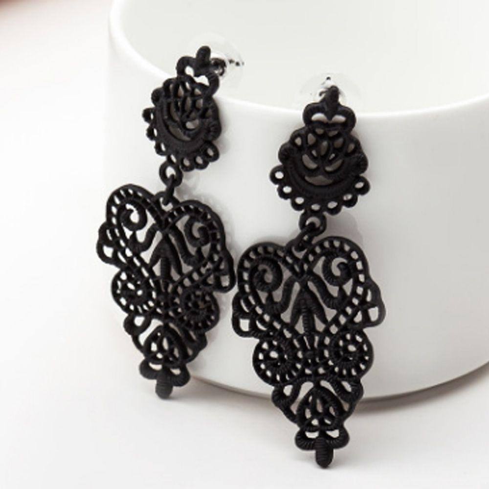 Pierced Drop Long Fashion Hollow Black Zinc Zinc Alloy Dangle Earrings Leaves Earrings