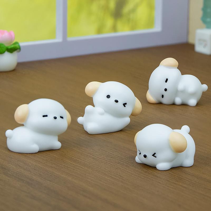 Miniature Cute Cartoon White Puppy Resin Ornament for Home Decor