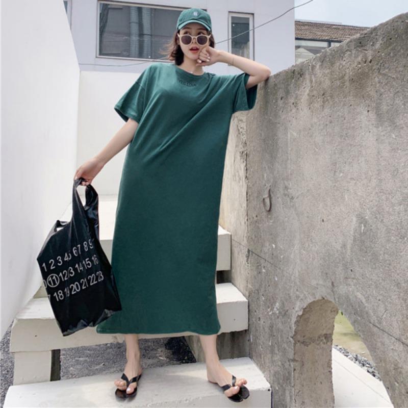 YYFS Women's Fashion Summer Spring Short Sleeve O-Neck Loose Waistline Casual Dresses