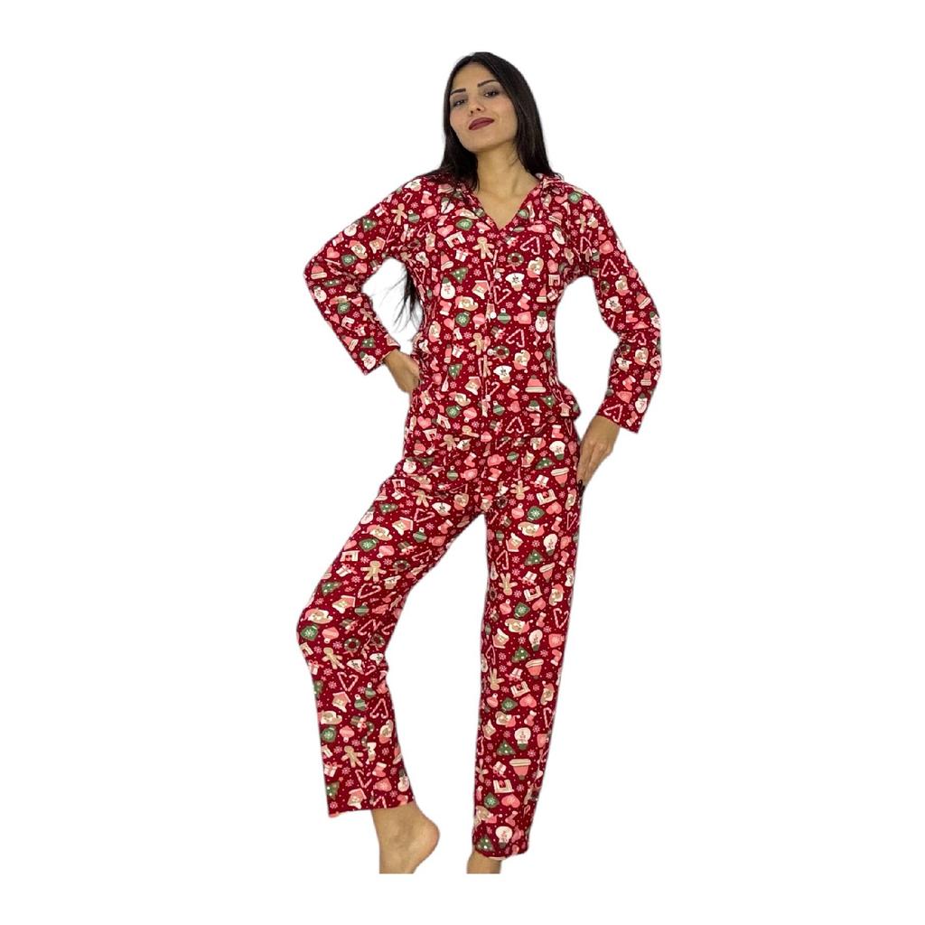 Новогодний зимний пижамный комплект на пуговицах